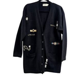 Magnolia Womens Wool Angora Cardigan Sweater M Black Embroidered ArtToWear Money